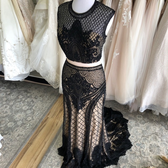 Black Beaded Boho Prom Dress Open Back - Picture 2 of 8